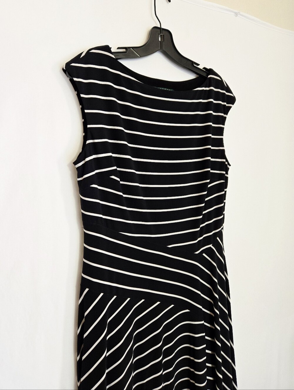 Lauren Ralph Lauren Dress Womens 12 Black White Striped Fit Flare Classic - Picture 3 of 10